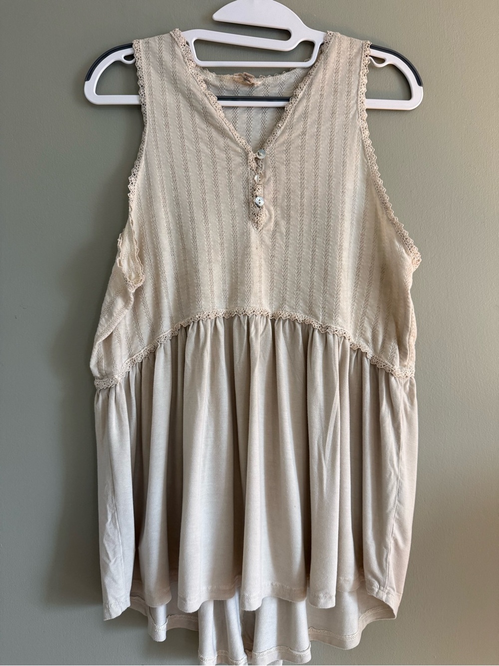 POL Cream Crochet Lace Textured Babydoll Tunic Tank Top Boho Cottagecore Medium